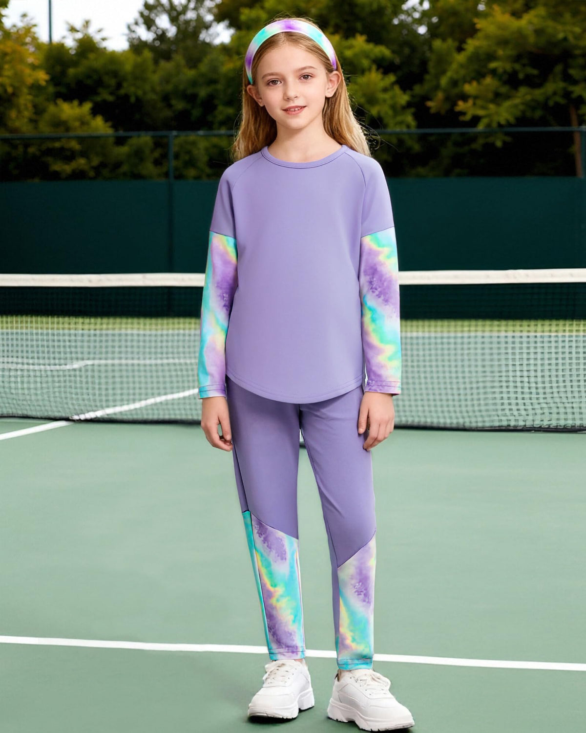 Latnnut Girls Clothes Size 7 Pastel Tie Dye Patchwork Set Purple 7-8 Years