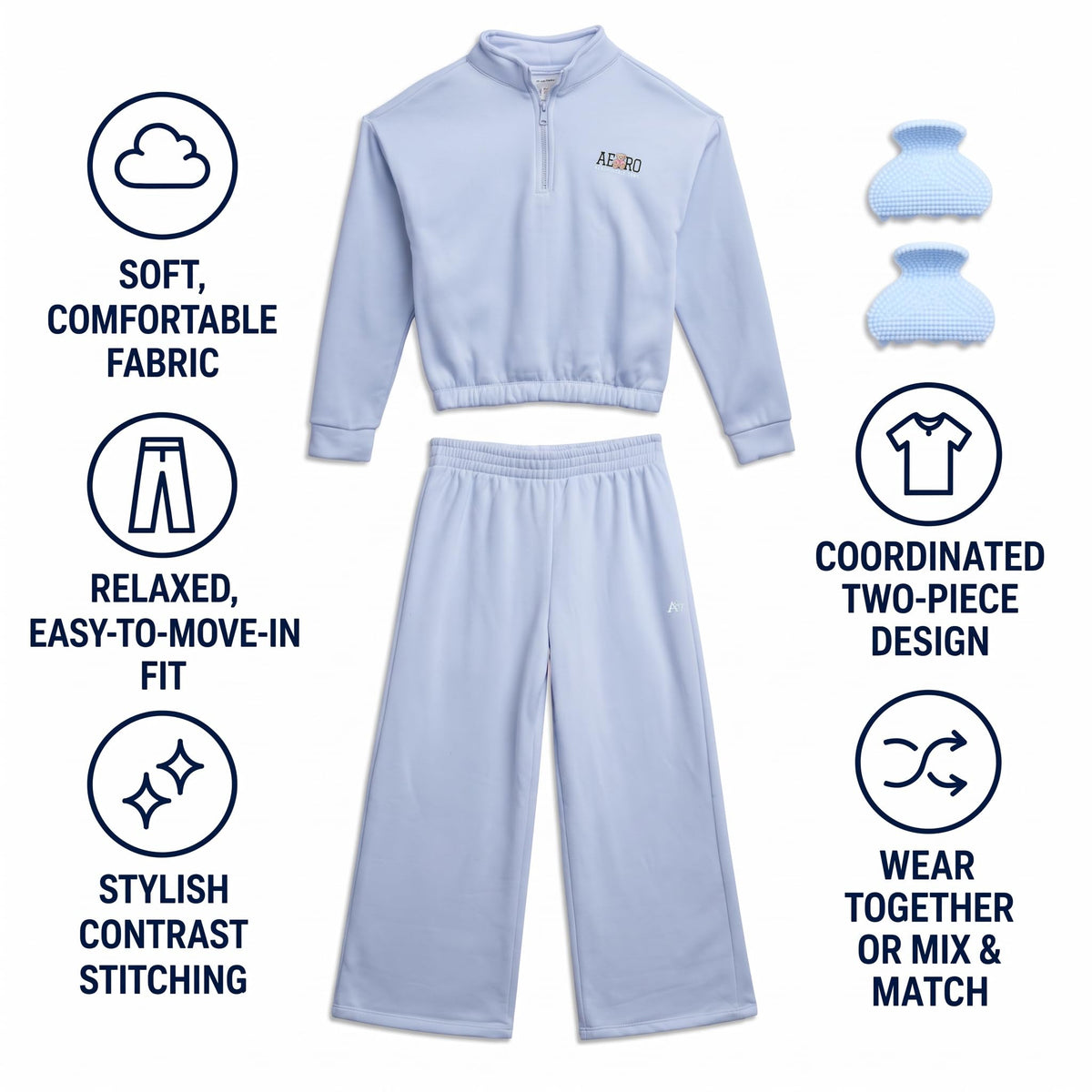 AEROPOSTALE Girls 2 Piece 1/4 Zip Pullover & Wide Leg Jogger Pants 7-12