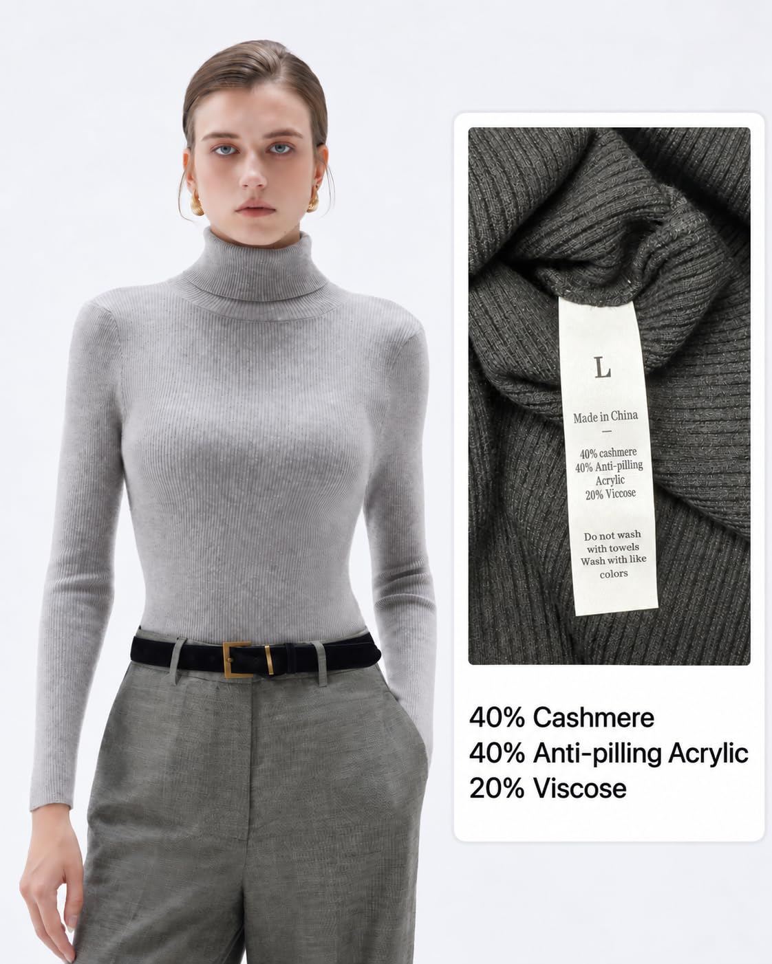 SUUKSESS Women Turtleneck Cashmere Blend Sweater Basic Thermal Tops