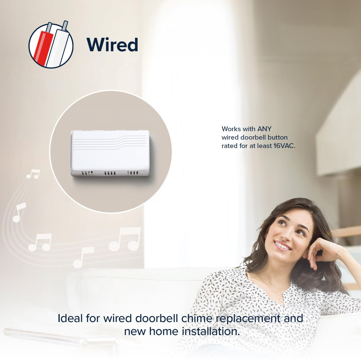 Heath Zenith Wired Mechanical Doorbell Chime, White, 2-Melody