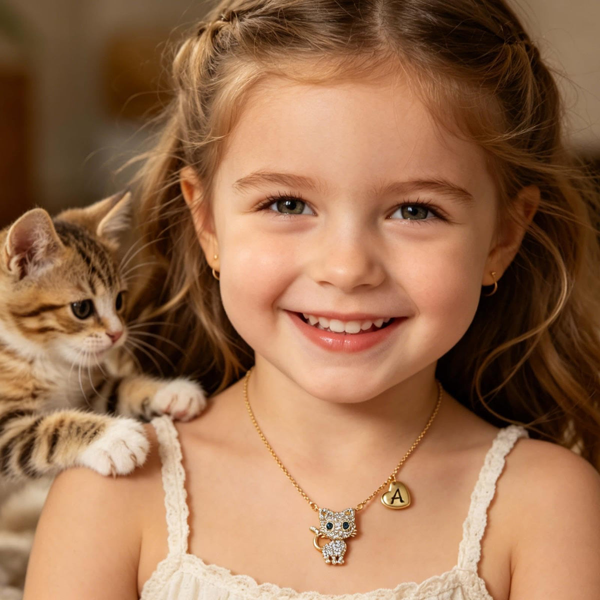 Esirly Cat Necklaces for Girls Initial Necklace Heart Letter A-Z Adjustable Cute Birthday Gifts for Women Girls Daughter Granddaughter Niece 16+2 Inches (A., Gold)