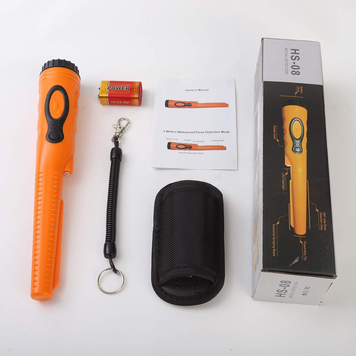 Fully Waterproof Pinpoint Metal Detector Pinpointer - 360�� Search Pinpointing Finder Probe Treasure Hunting Tool Accessories for Adults and Kids (Three Mode) Hs08 Or