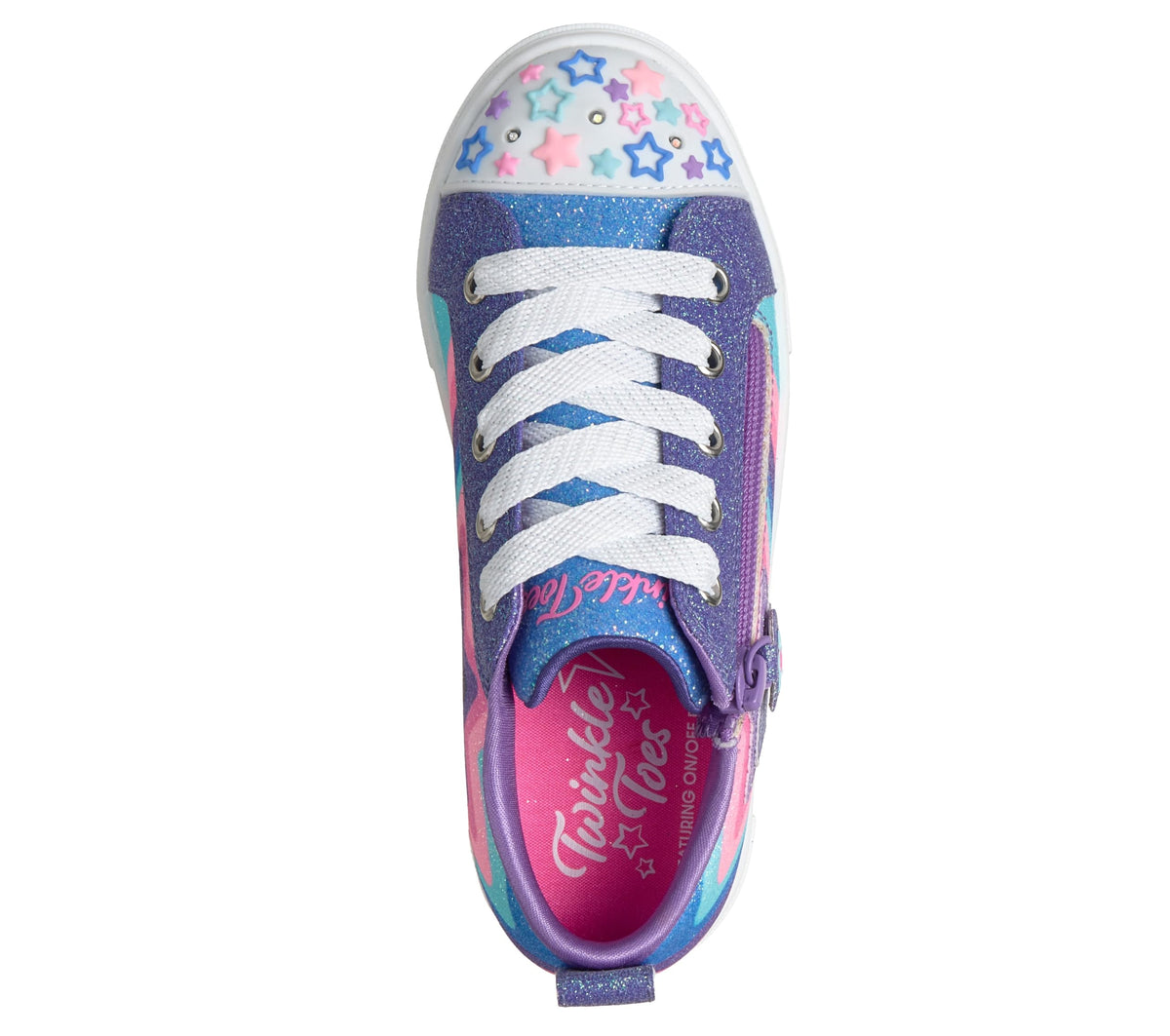 Skechers Twinkle Sparks Cosmic Burst Light Up Sneakers - Star Design Low Top Fashion Shoes with Glitter Upper, Navy Synthetic/Multi Trim, 1H