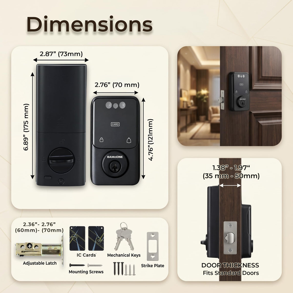 BAMoONE Bluetooth Deadbolt with Face & Palm Vein Recognition, Matte Black