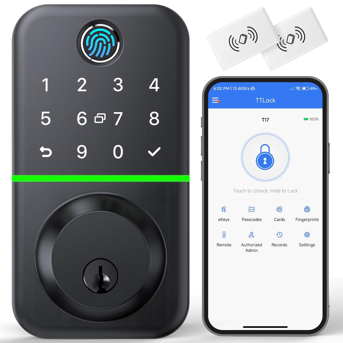 Smart Door Lock Deadbolt with Keypad: Keyless Entry Door Lock - Fingerprint Lock for Front Door - Electronic Lock with Bluetooth and APP Control