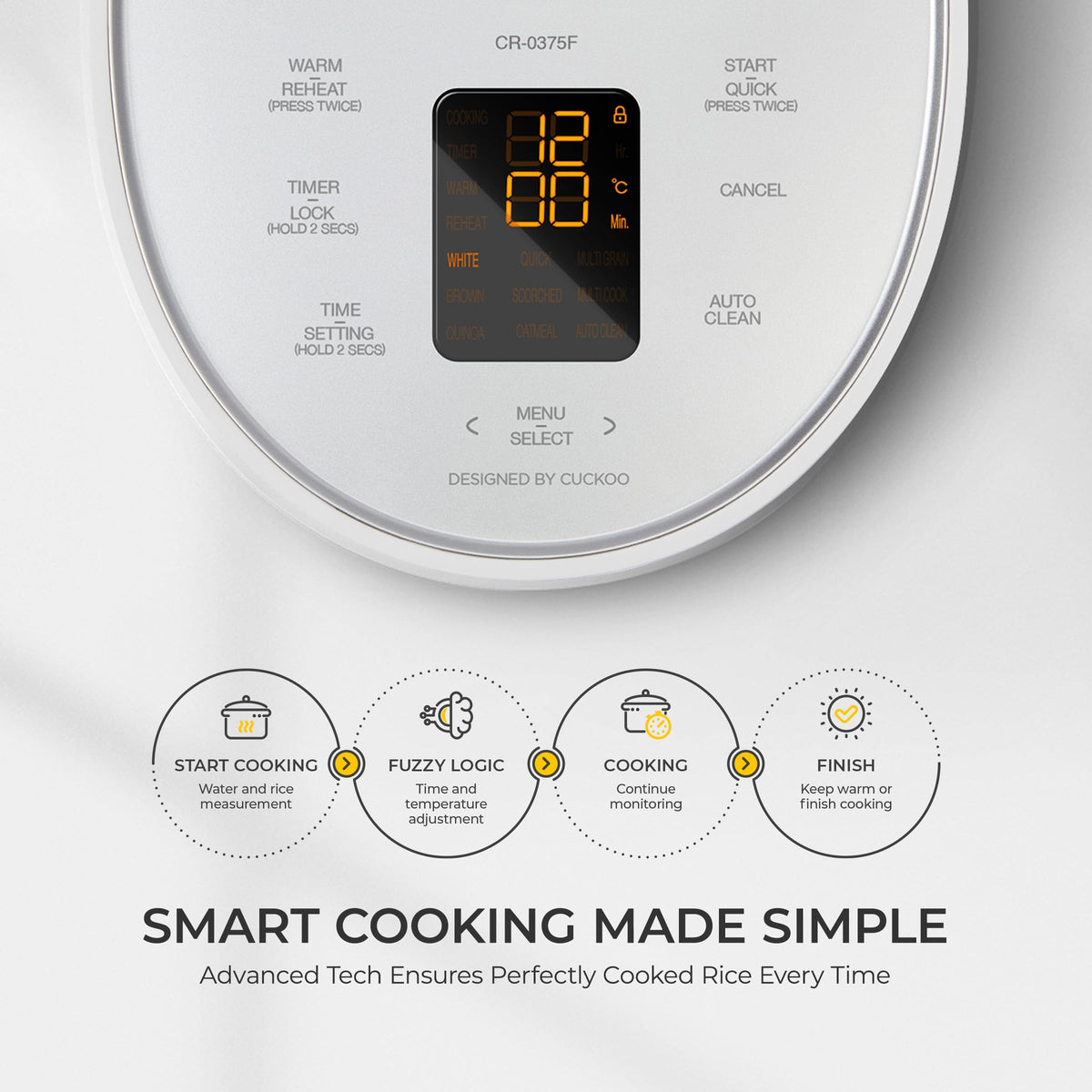 CUCKOO Micom Fuzzy Logic Rice Cooker, 6-Cup Cooked, White, CR-0375FW