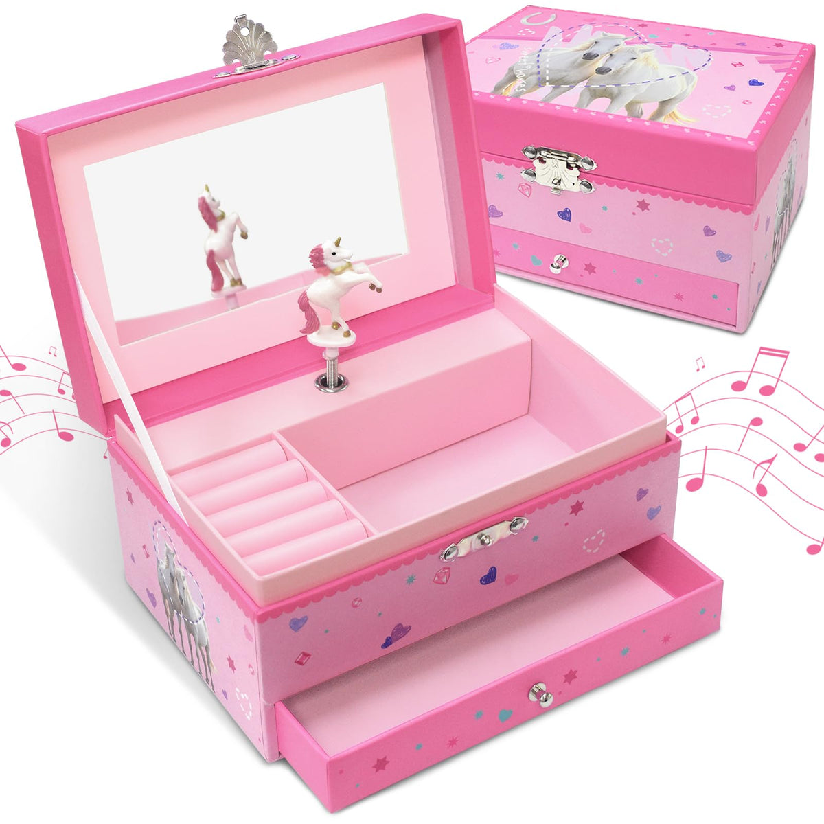 Jewelry Box for Girls with Drawer, Musical Kids Jewelry Box for Girls Gifts