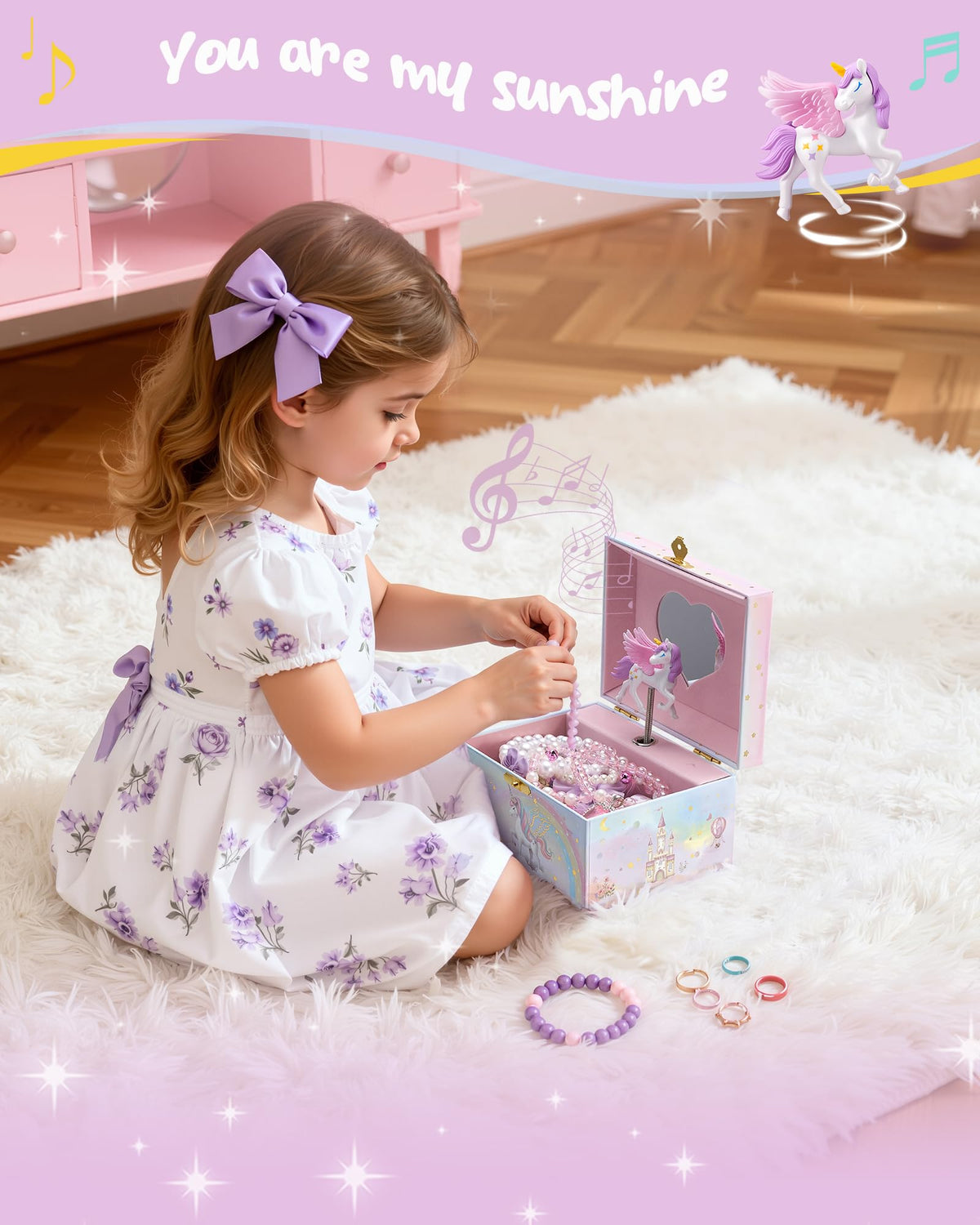Lolalet Unicorn Musical Jewelry Box Gift for Girls Kids(Box Only) -Letter A
