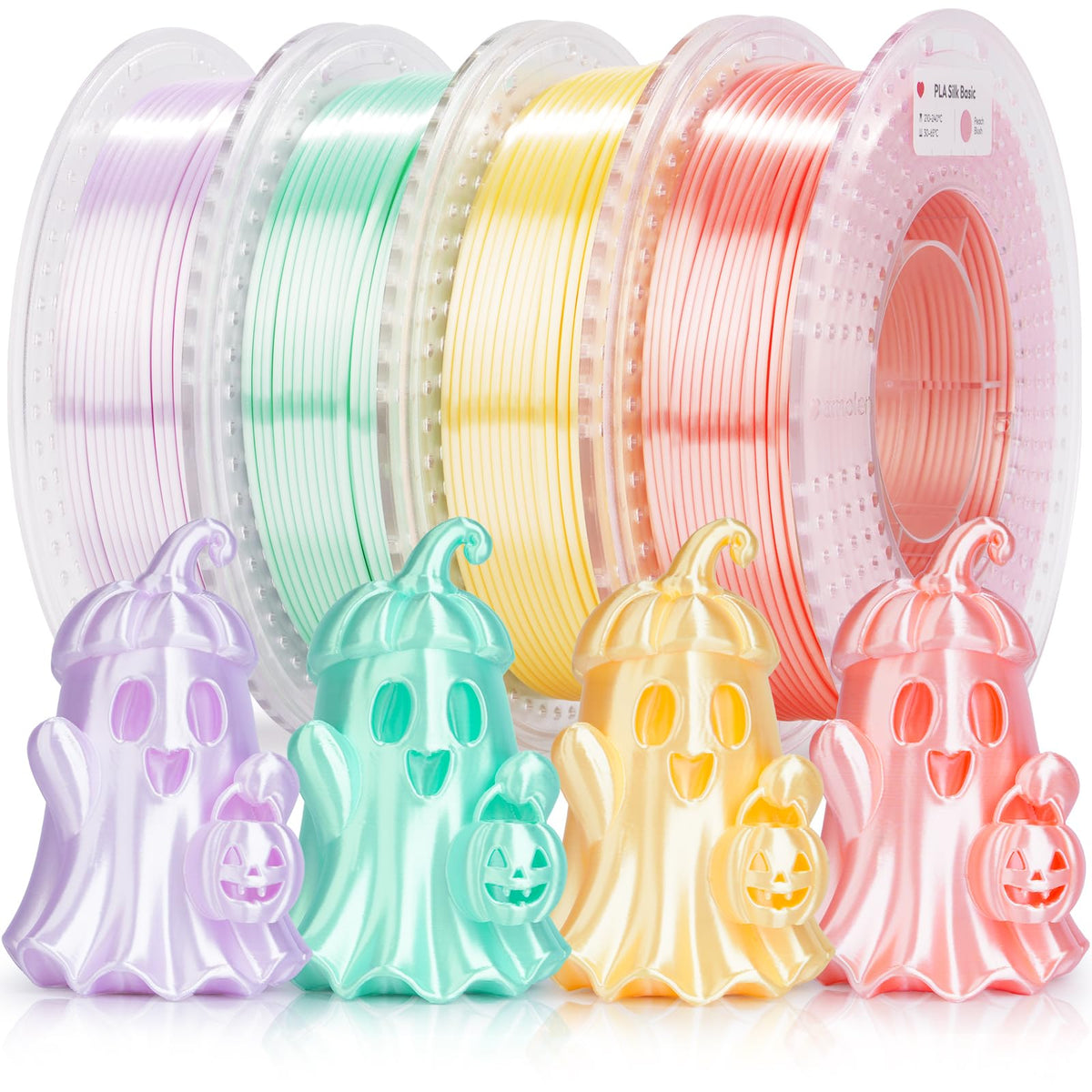 AMOLEN Silk 3D Printer Filament Bundle, Pastel 4-Pack, 200g x 4 Spools