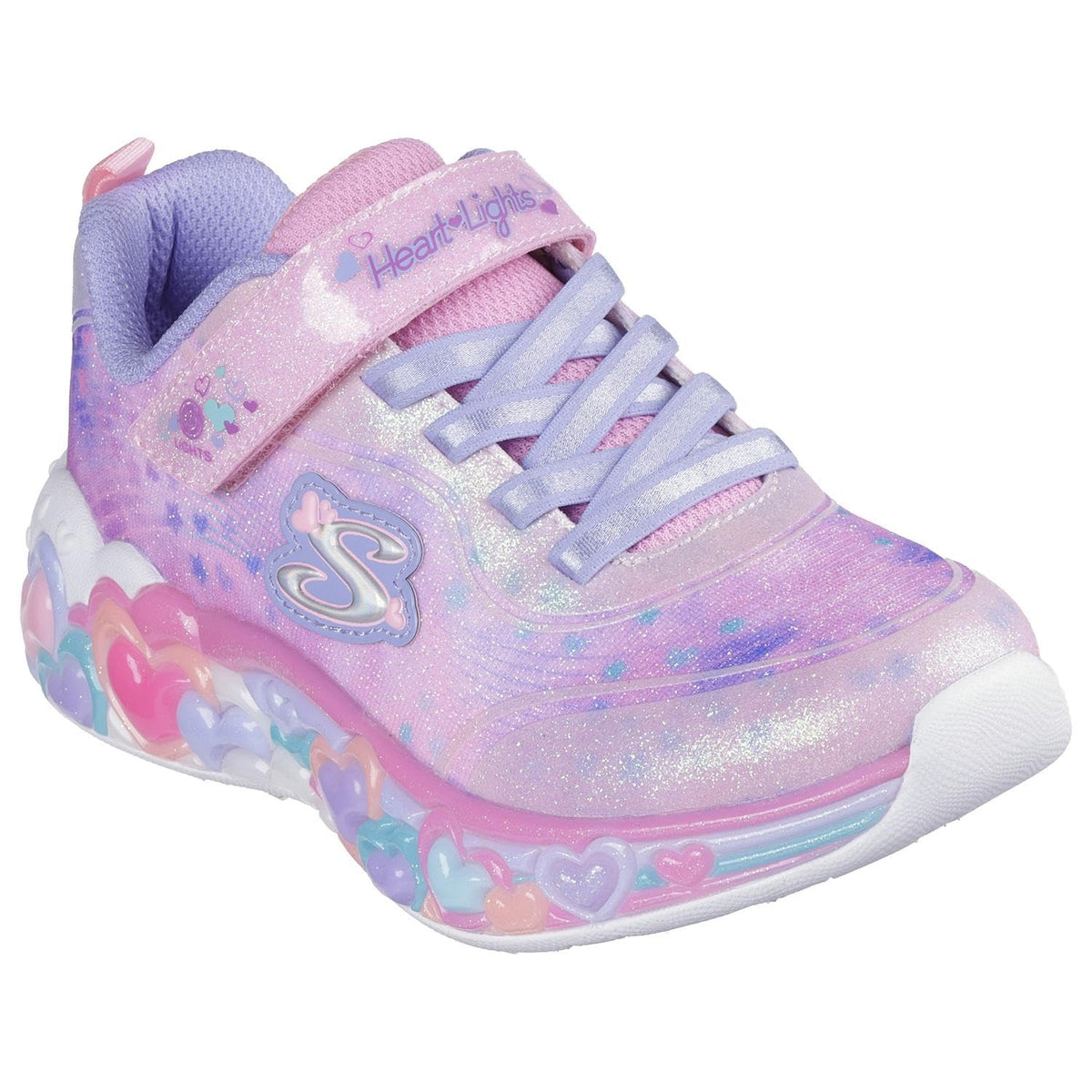 Skechers Kids Girls Eternal Heart Lights Sneaker, Link Pink/Multi, 13 Little Kid