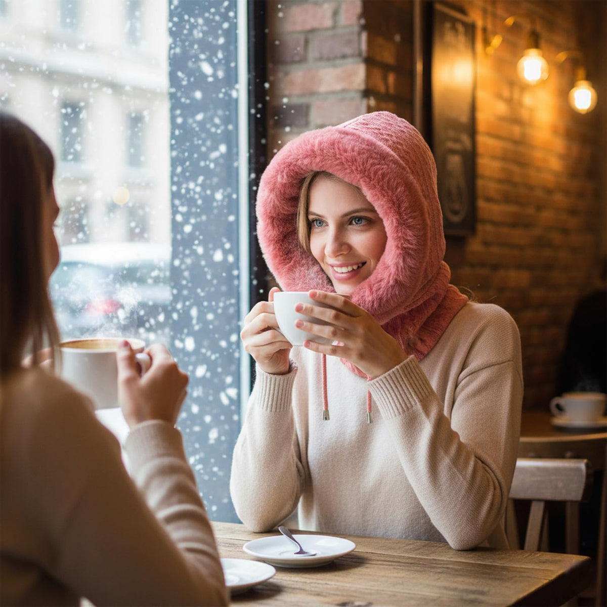 HUAMULAN Women Cable Knit Balaclavas Winter Fleece Lined Beanie Hat