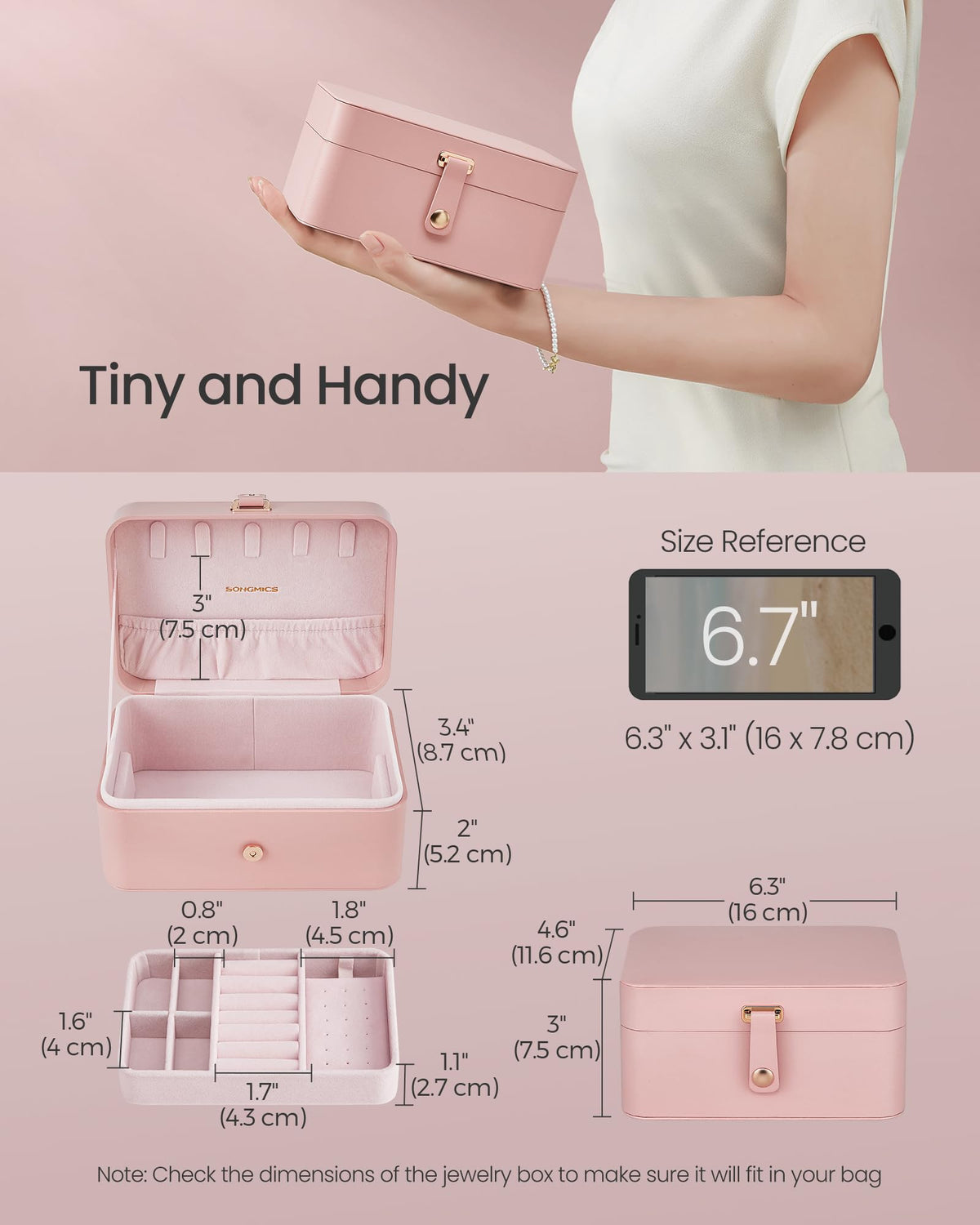 SONGMICS Travel Jewelry Organizer, 2-Layer Portable Jewelry Box Case
