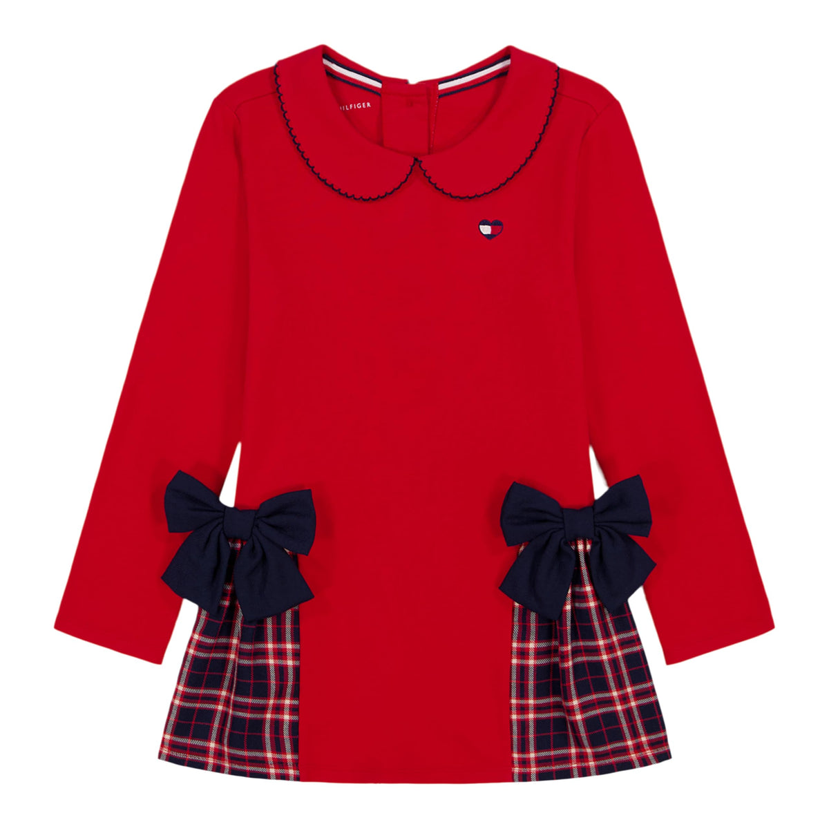 Tommy Hilfiger Girls' Cotton Pique Polo Dress, Tommy Red Plaid, 3T