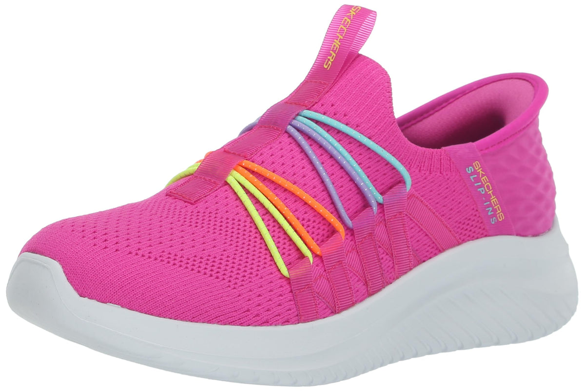Skechers Kids Girls Ultra Flex 3.0-Bungee Fun Sneaker, Hot Pink/Multi, 12, Little Kid