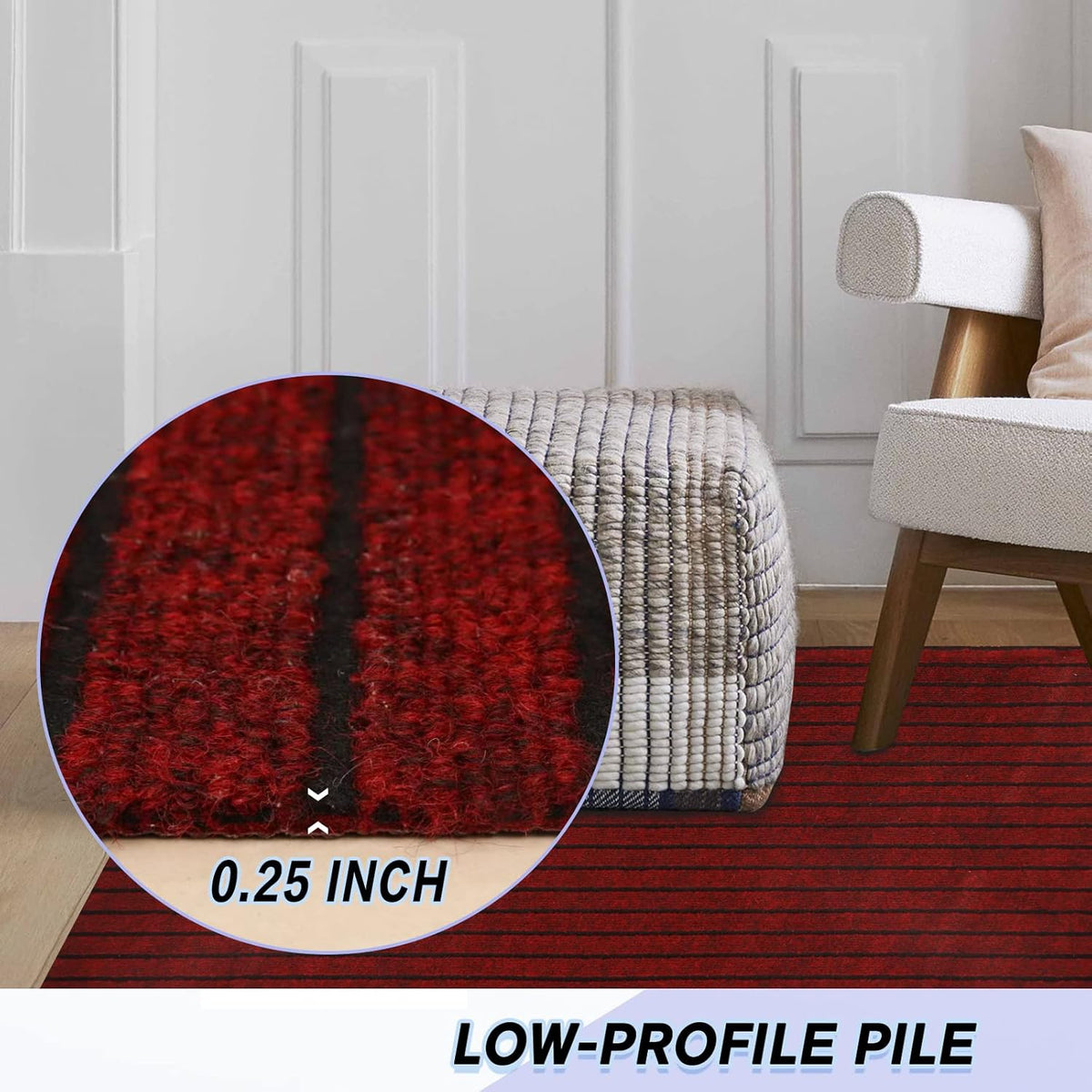 Custom Size Backed Non-Slip Area Rugs Runner, Easy Clean, Waterproof Runner Rugs for Hallway Entryway, Kitchen, Laundry, 3FT x 55FT, Red Stripe