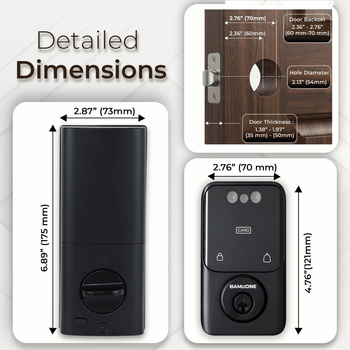 BAMoONE Bluetooth Deadbolt with Face & Palm Vein Recognition, Matte Black