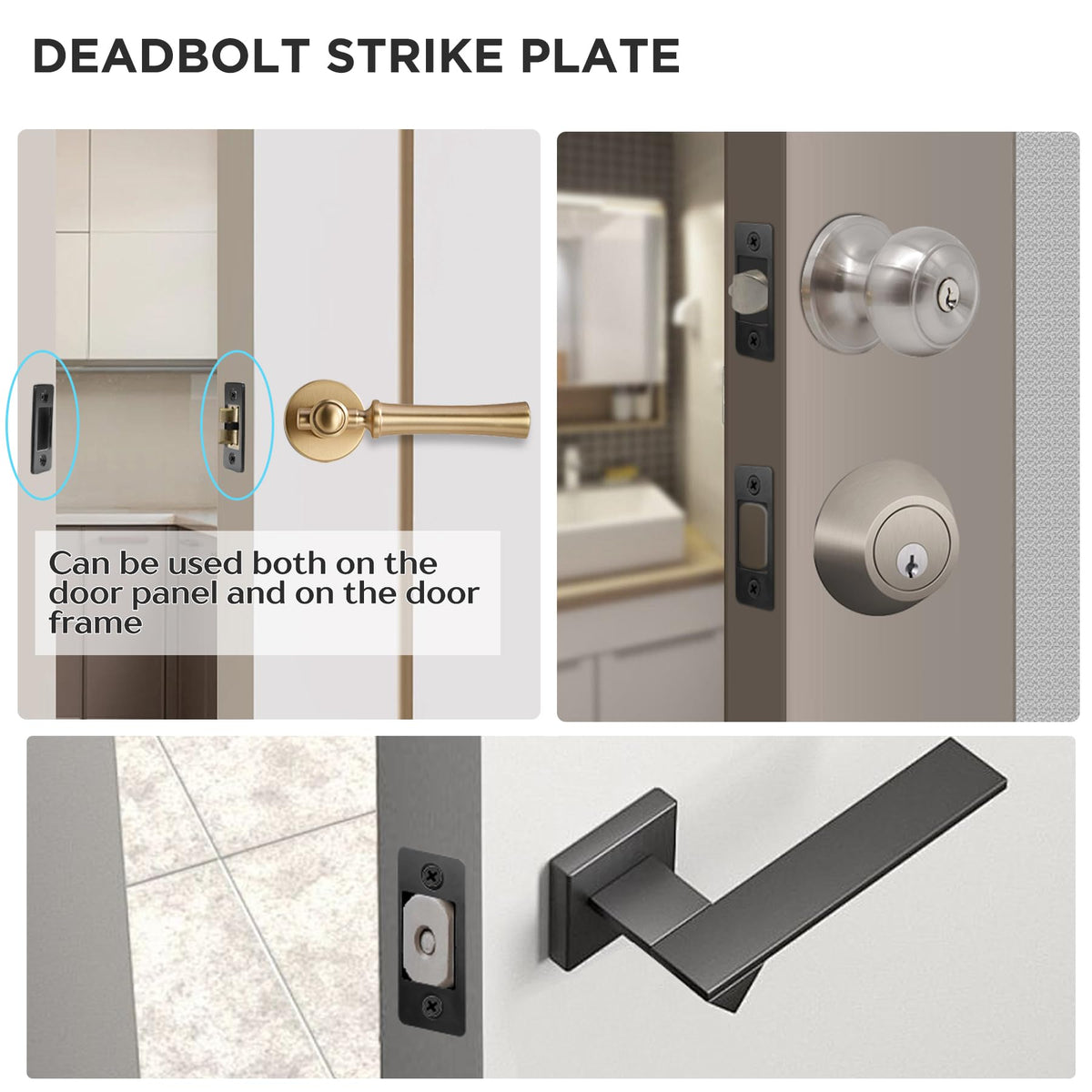 2 Pk Upgrade Large Hole Deadbolt Restorer Strike Plates, Stainless Steel Round Corner Latch Strike Plate with Wood Dowel Strips,Universal Backplate for Home Door Easy Repair Misalignment���Matte Bl