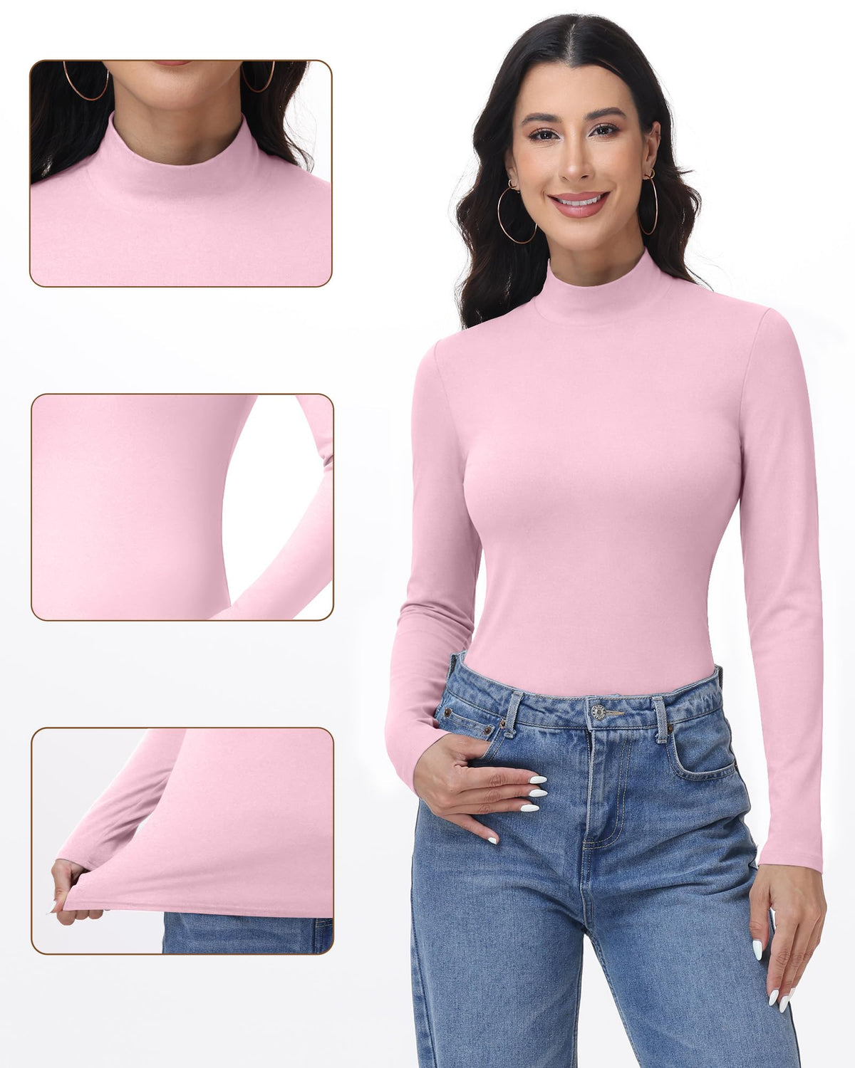 Runhit Women's Thermal Shirt Mock Turtleneck Double-Brushed Long Sleeve Top