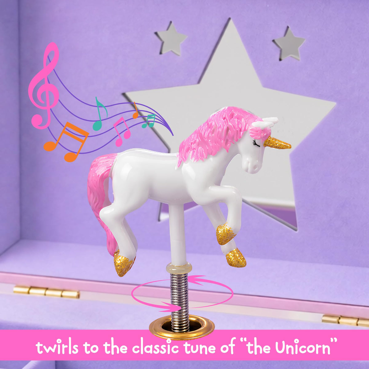 Jewelkeeper Musical Jewelry Box for Girls with Spinning Unicorn, Glitter Rainbow and Stars Design Music Box for Necklace, Earrings, and Accessories, Plays The Beautiful Dreamer Tune