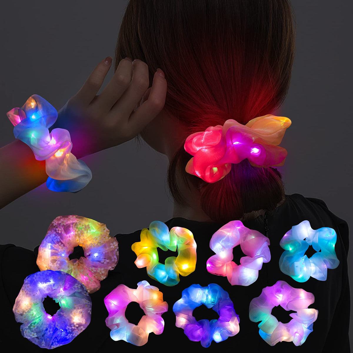Light Up Scrunchies for Girls, 8 Pcs LED Scrunchies for Women