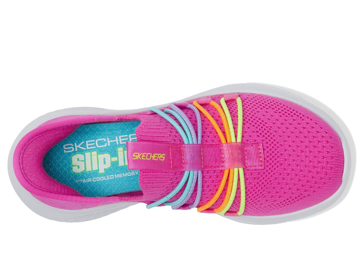 Skechers Kids Girls Ultra Flex 3.0-Bungee Fun Sneaker, Hot Pink/Multi, 12, Little Kid