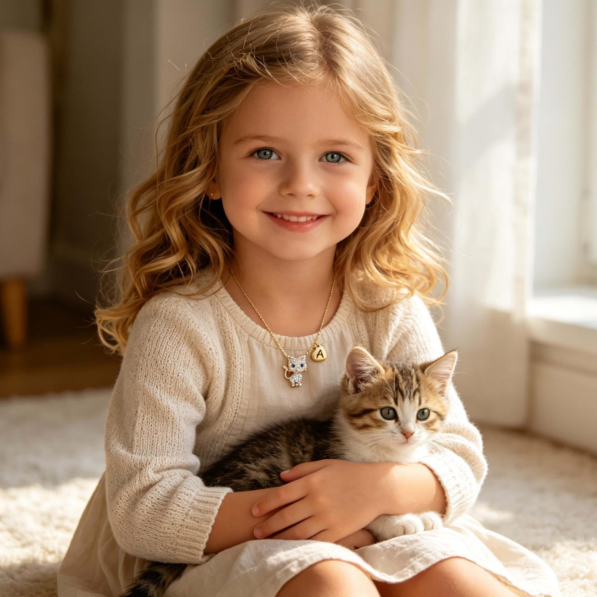 Esirly Cat Necklaces for Girls Initial Necklace Heart Letter A-Z Adjustable Cute Birthday Gifts for Women Girls Daughter Granddaughter Niece 16+2 Inches (A., Gold)