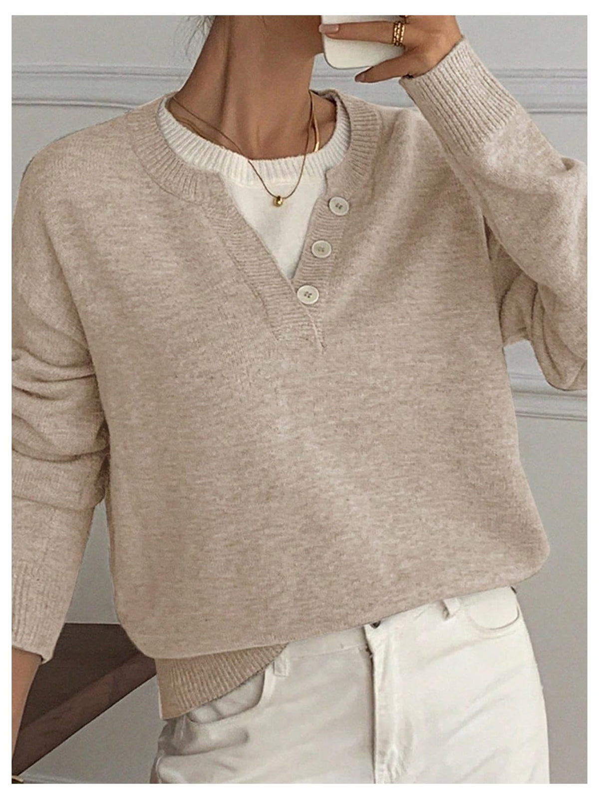 SOLY HUX Pullover Henley Sweaters for Women Long Sleeve Business Casual Top