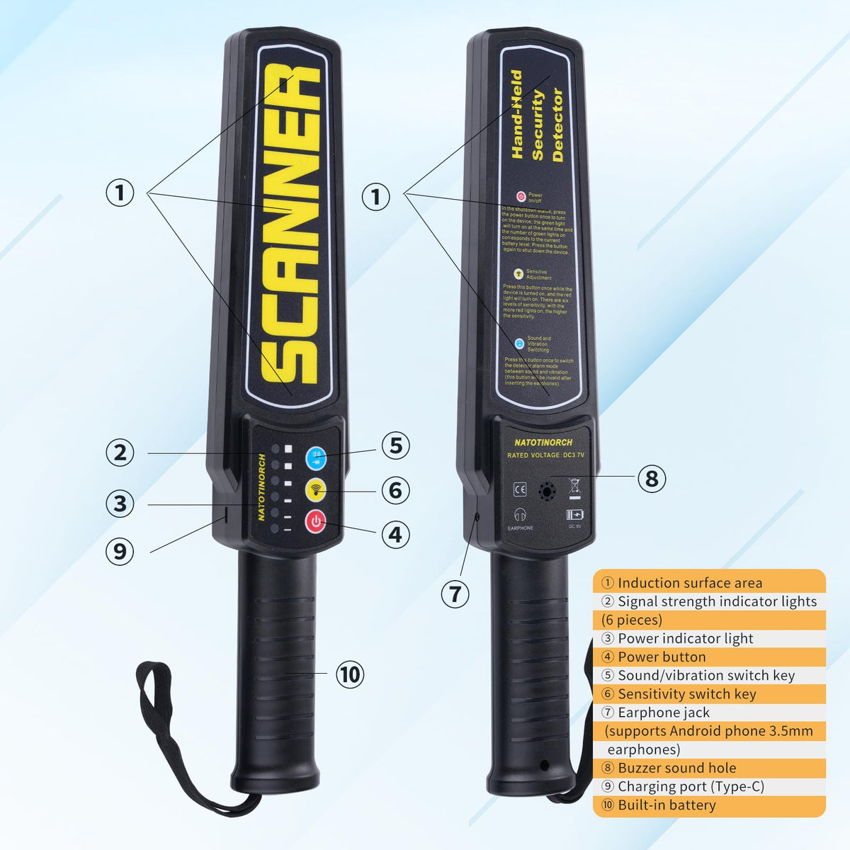 Metal Detector Wand Rechargeable,Detects All Metals for Security Inspection