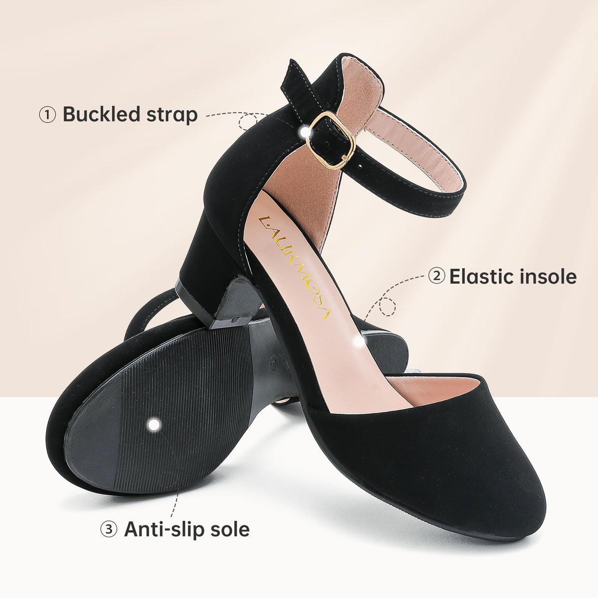 LAURMOSA Black Dress Shoes for Girls Kids Black High Heels Size 1