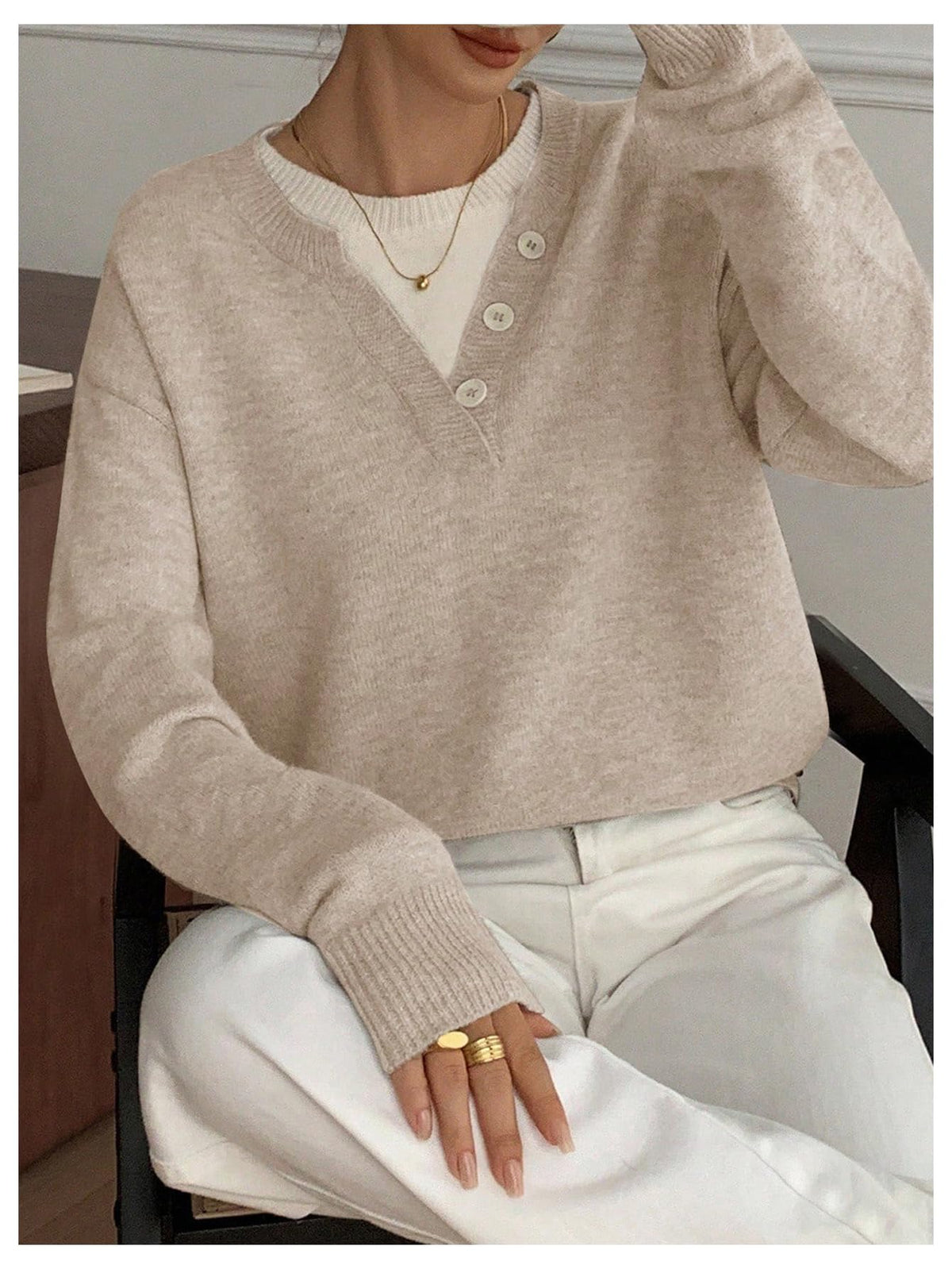 SOLY HUX Pullover Henley Sweaters for Women Long Sleeve Business Casual Top