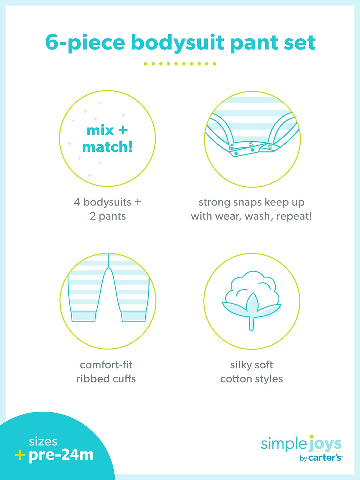 Simple Joys Baby Girl's 6 piece Little Character set Sleepwear, Pink/Mint Ruffle, 24 Months