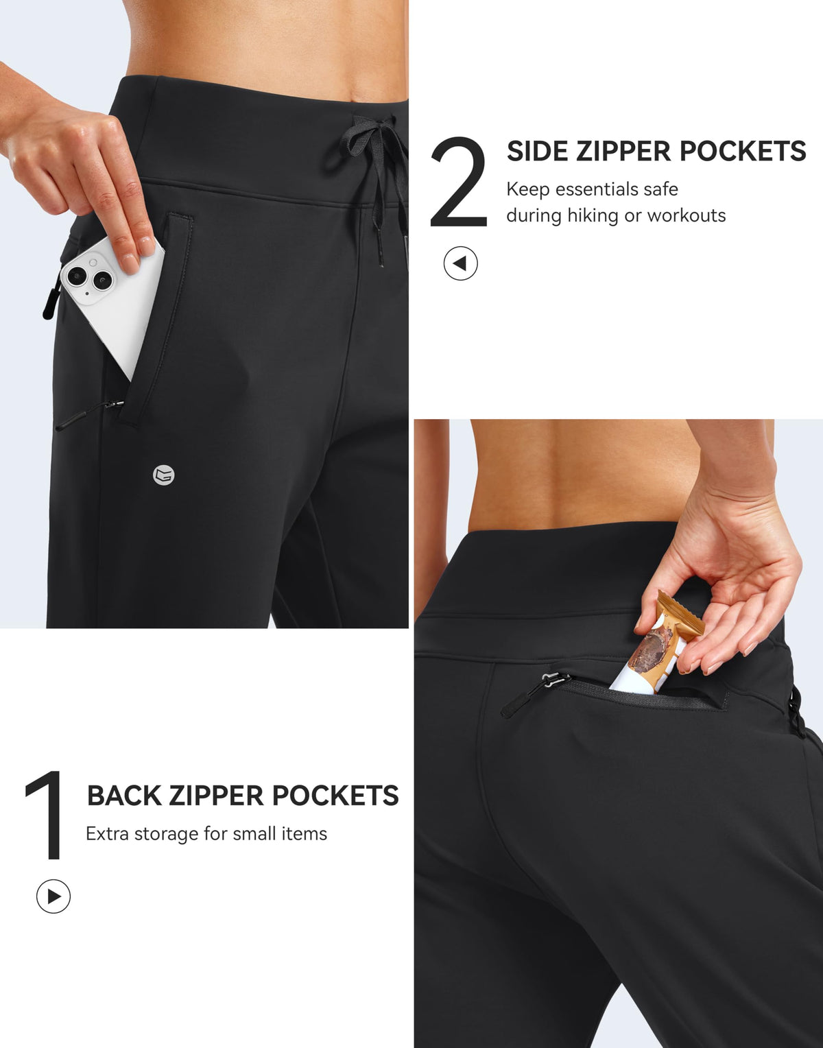 Women's Fleece Lined Joggers Water Resistant Hiking Pants(Black,S)
