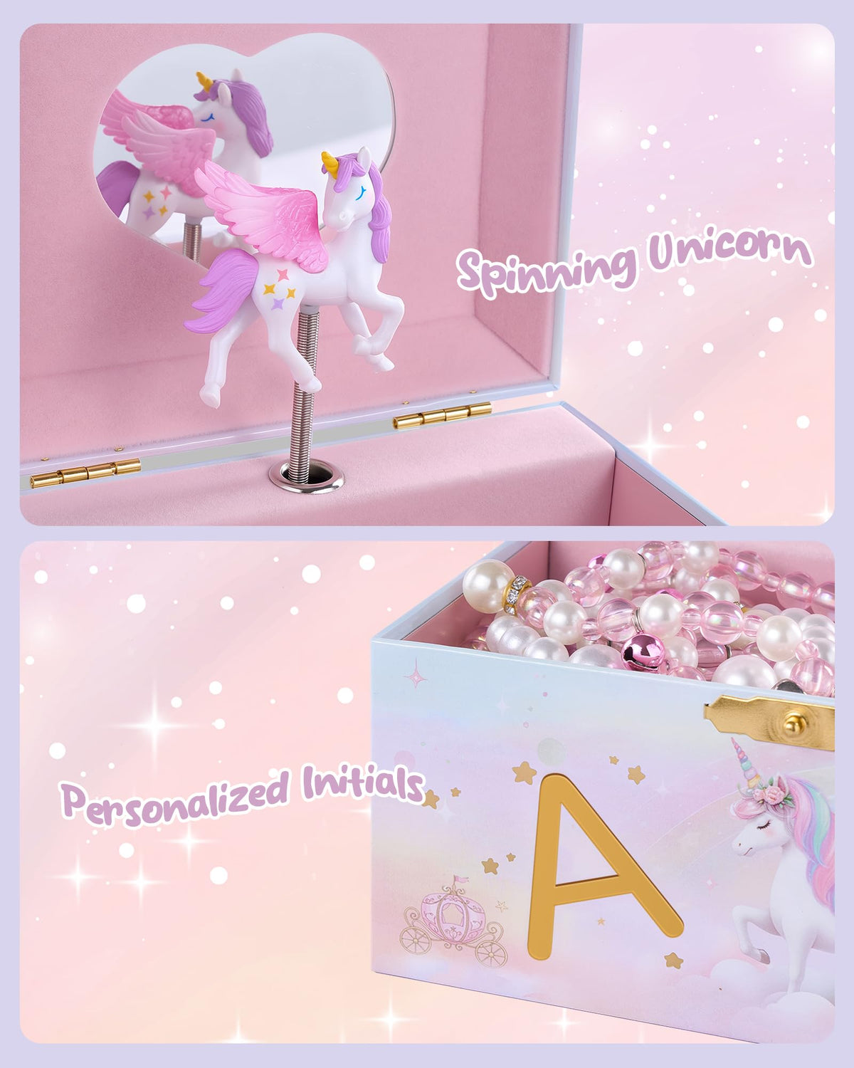 Lolalet Unicorn Musical Jewelry Box Gift for Girls Kids(Box Only) -Letter A
