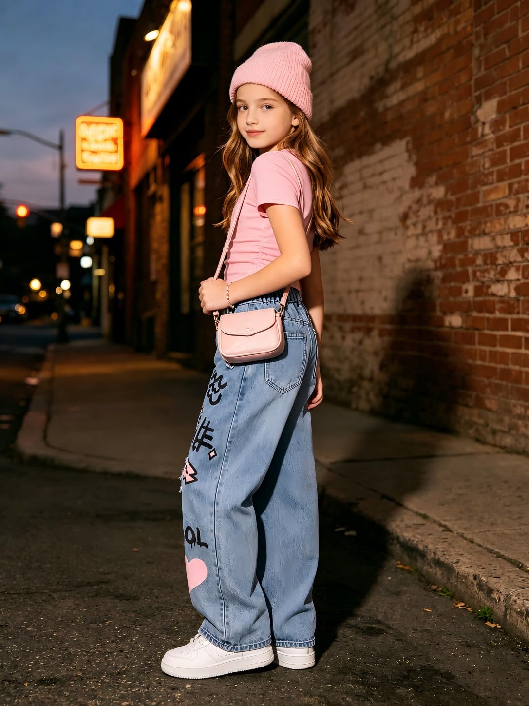 LKALPSQ Girls Outfits Teen Girls Clothes Butterfly Graphic Crop Short Sleeve T Shirts & Ripped Print Wide Leg Jeans 2PCS Girls Clothing Set 9-10 Years
