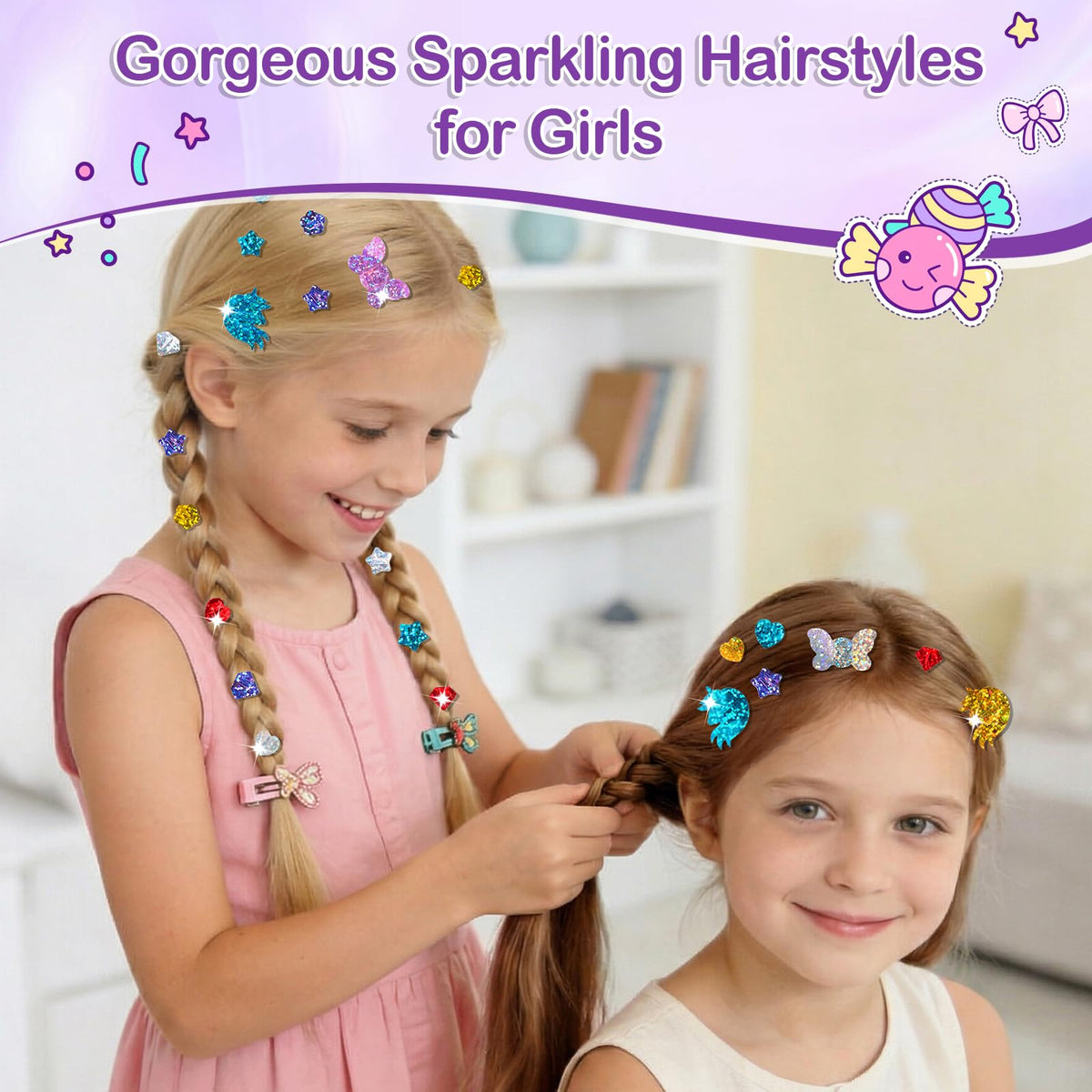 GlamLoops Hair Gem Stamper Kit ��� Hair Jewelry & Bling Craft Toys for Girls ��� Sparkling Hair Accessories with Glitter Sequins ��� DIY Hair Arts Crafts ��� Birthday Gifts for 5 6