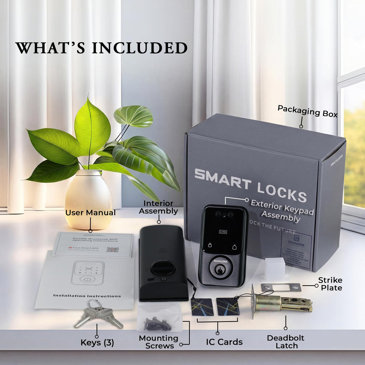 BAMoONE Bluetooth Deadbolt with Face & Palm Vein Recognition, Matte Black