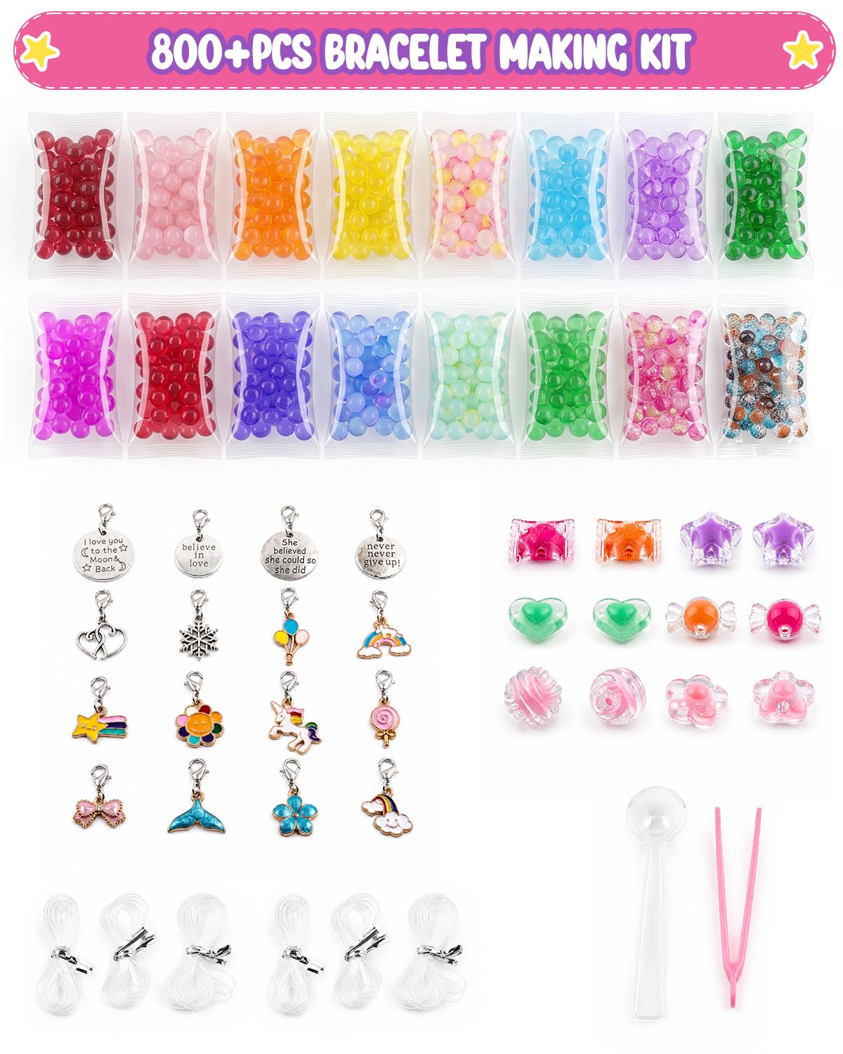 Bracelet Making Kit, 800+ Beads Hand-Crank Birthday Gift for Girls 6-12