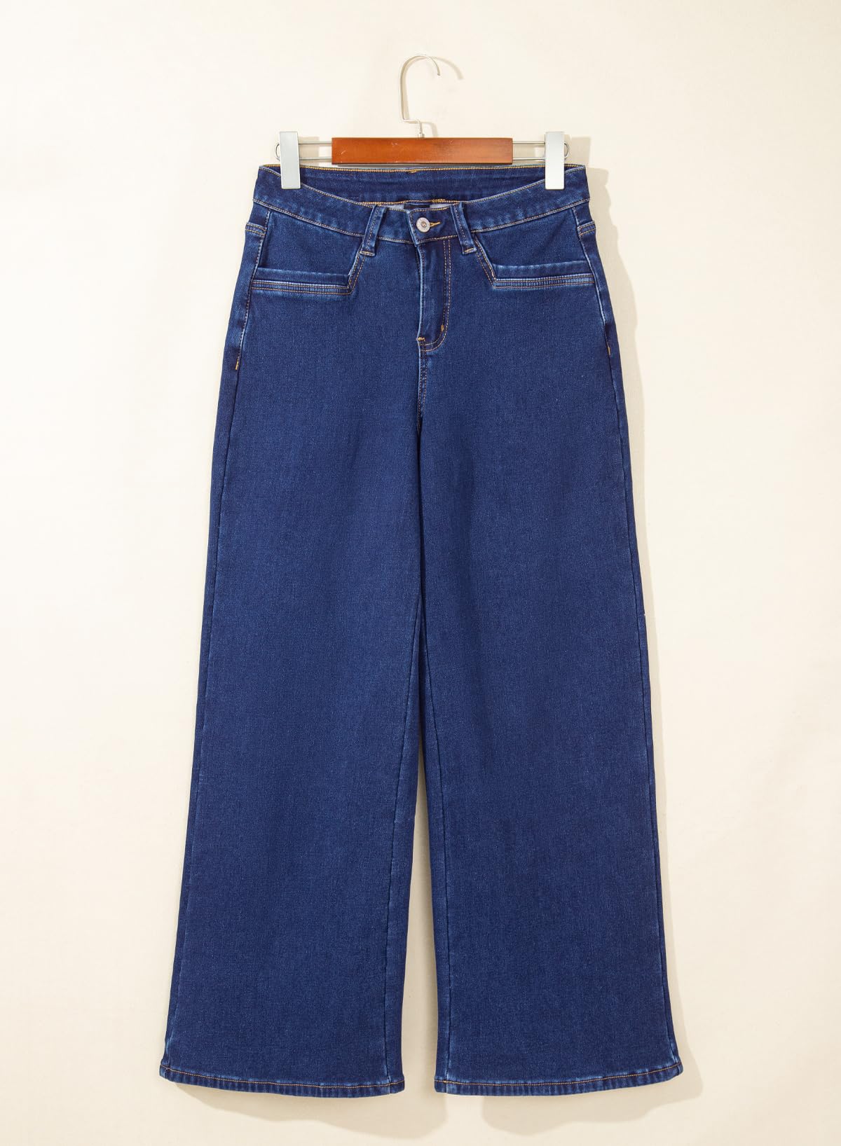 Sidefeel Women's Winter Jeans Wide Leg Fleece Lined Jeans Size 14 Dark Blue