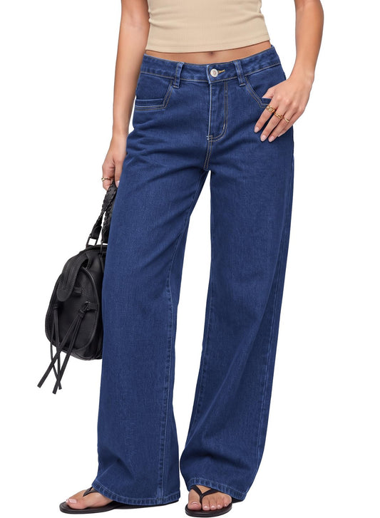Sidefeel Women's Winter Jeans Wide Leg Fleece Lined Jeans Size 6 Dark Blue