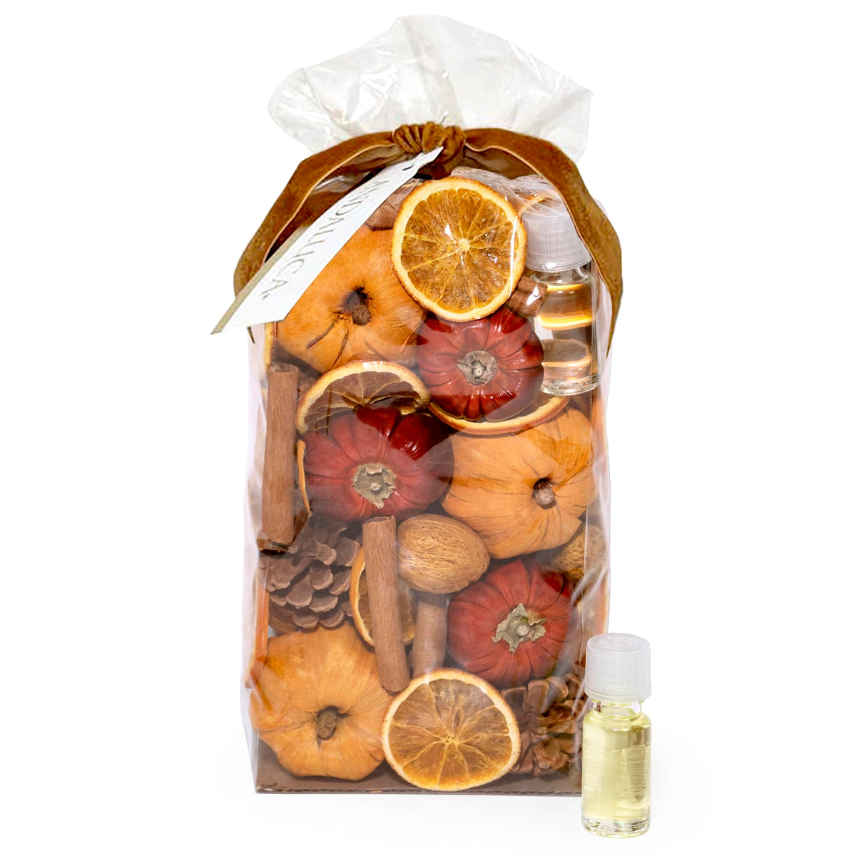 ANDALUCA Potpourri Mini Pumpkins, Cinnamon, Orange Slices & Pumpkin Spice Fragrance Vial Included Vase & Bowl Filler (Pumpkin Spice)