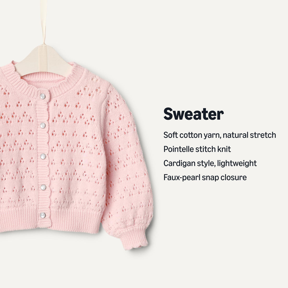 Amazon Essentials Baby Girls' Baby Girls' and Toddlers Lightweight Knit Cardigan, Light Pink, 18 Months