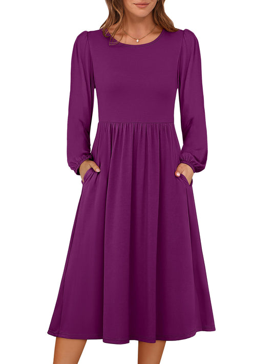 ANRABESS Women Long Sleeve Casual Fall Midi Dress Lightweight with Pockets