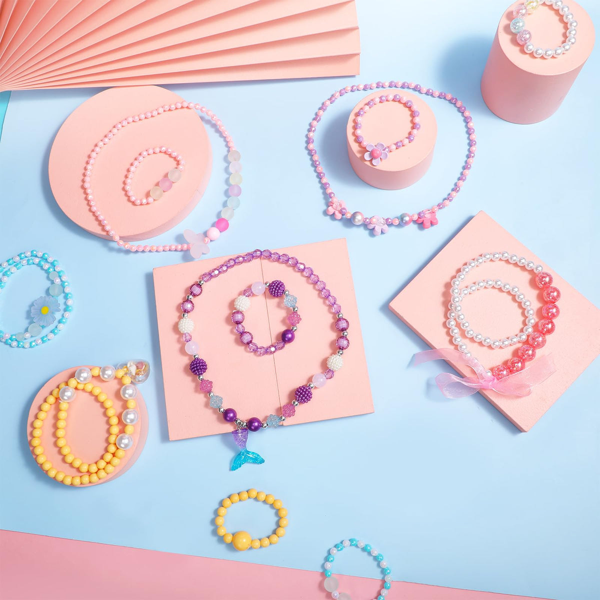 Sumind 6 Sets Toddler Jewelry for Little Girls, Beaded Gift, Flower Style