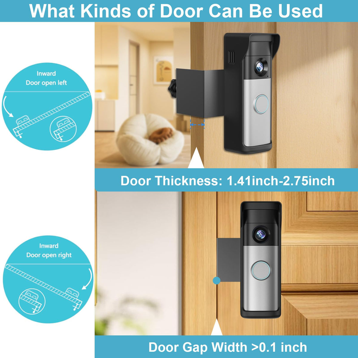 2026 Upgrade Anti-Theft Video Doorbell Mount for Ring/Other Battery Doorbell/Plus/Pro(2nd Gen), Adjustable No-Drill Mounting Video Camera Doorbell Cover Holder for Rentals, Not for Security Door
