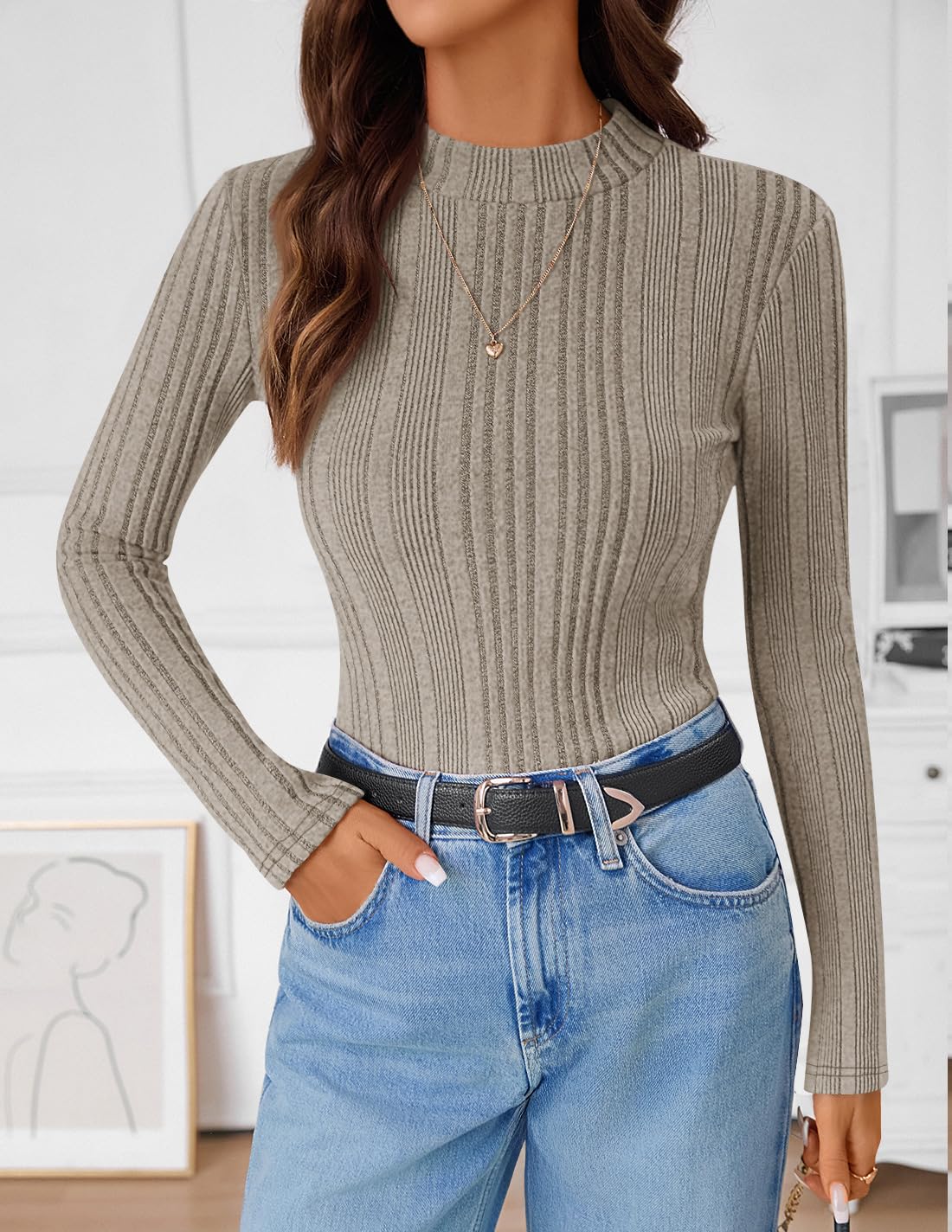 ZESICA Women's Fleece Sherpa Lined Tops Fall Winter Sweaters Oats S