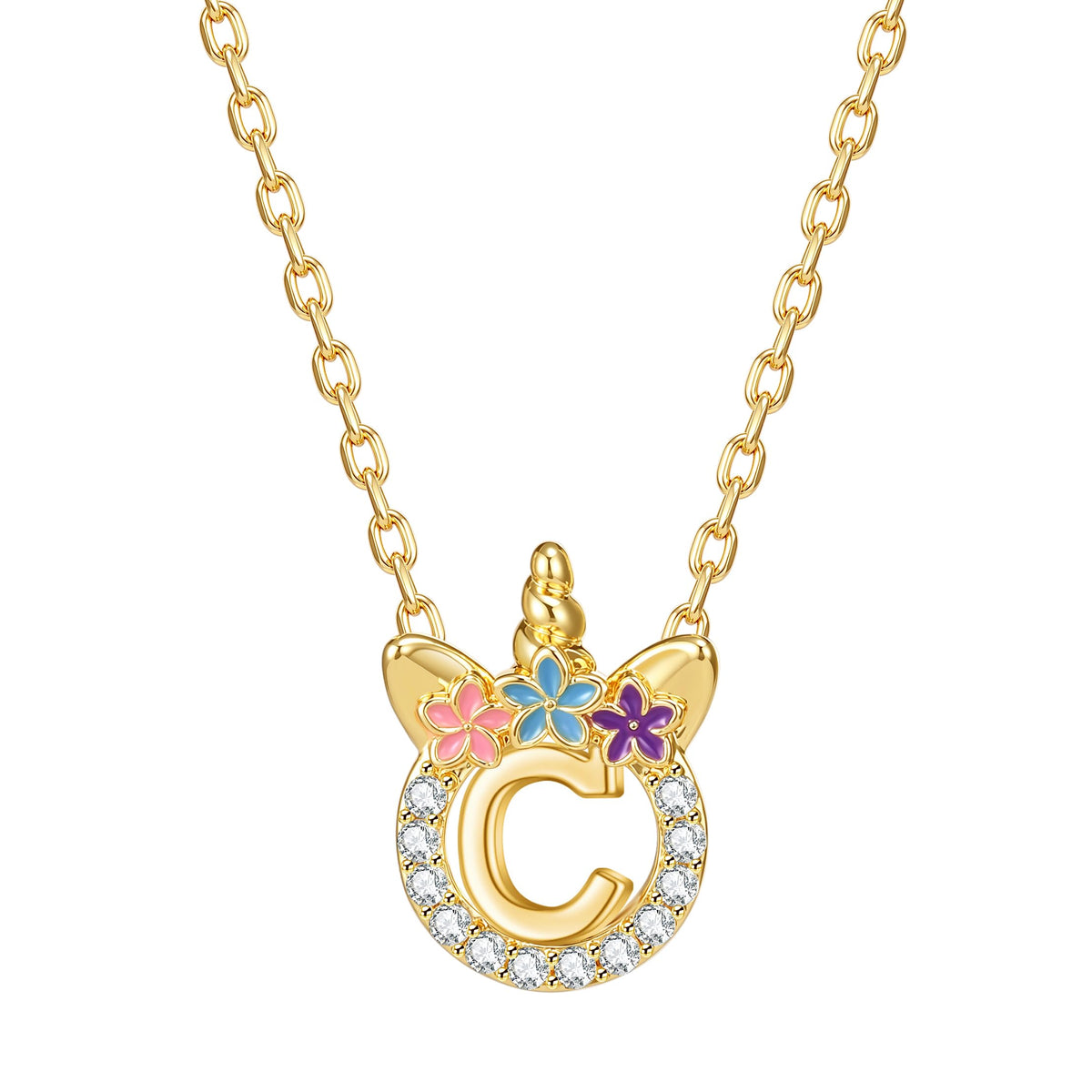 POSHJEW Necklace for Girls - 14K Gold Plated Initial C Unicorn Necklace Birthday Gifts Jewelry Unicorn Gifts for Girls 8-12