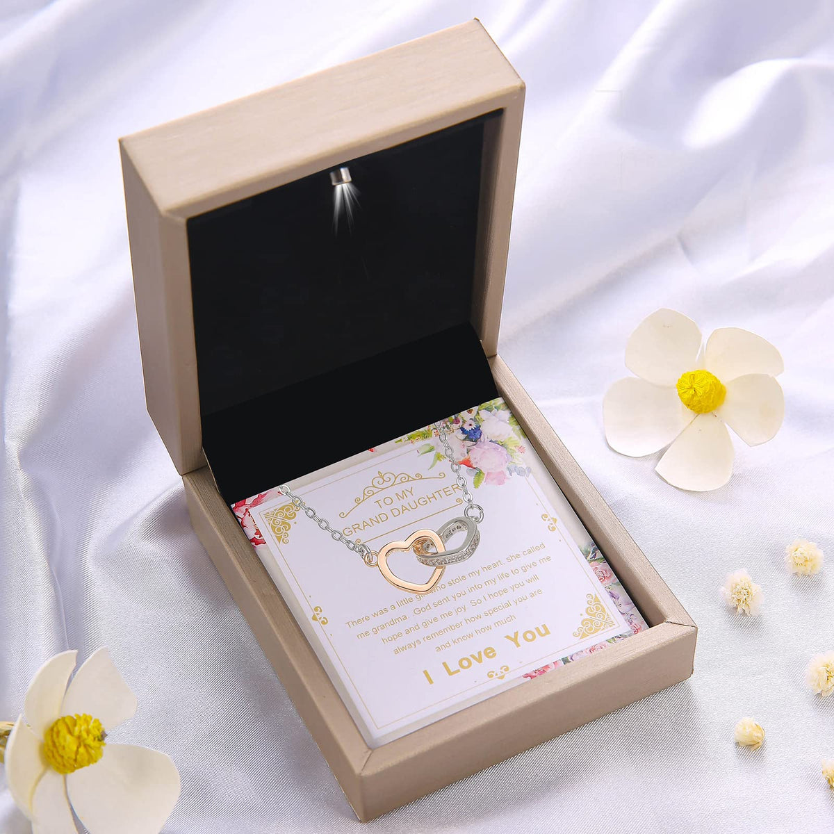 Alittlecare Granddaughter Necklace from Grandma, Interlocking Heart Pendant