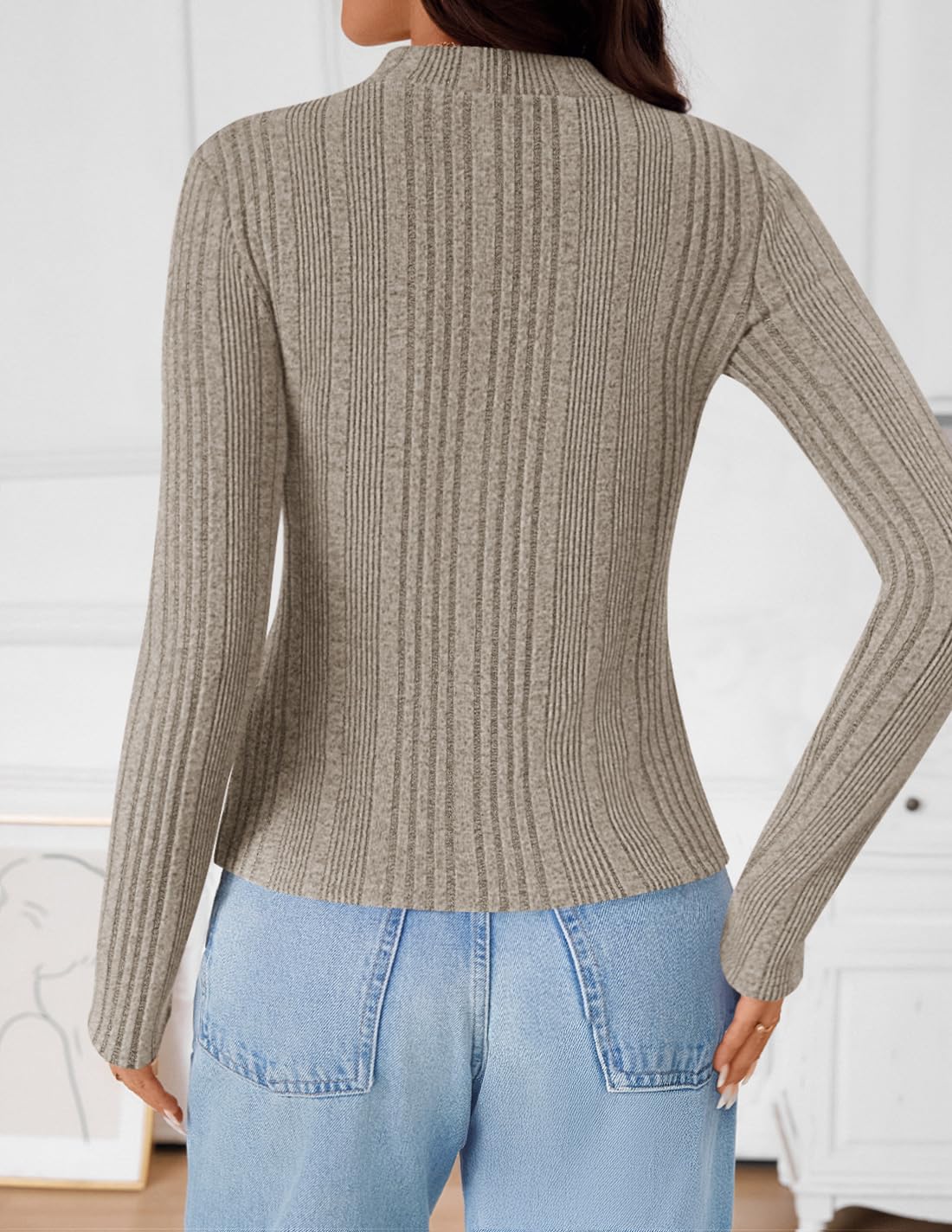 ZESICA Women's Fleece Sherpa Lined Tops Fall Winter Sweaters Oats S