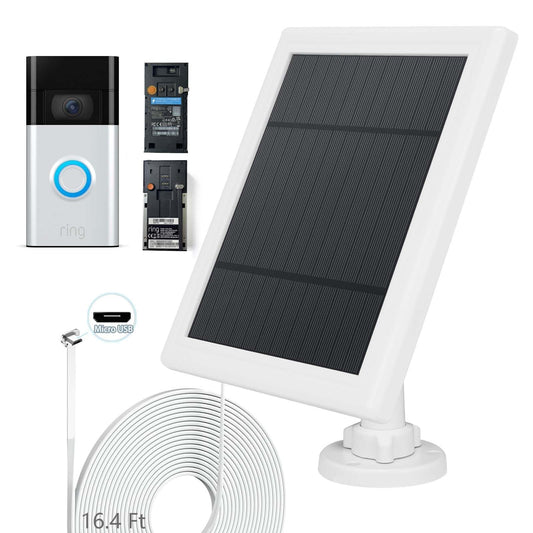 Solar Panel for Ring Doorbell 5W 5V Solar Charger Pefect for Ring Video Doorbell (2nd Gen - 2020 Release), Micro USB Port IP65 16.4ft Waterproof Charging Cable, 360��Adjustable M