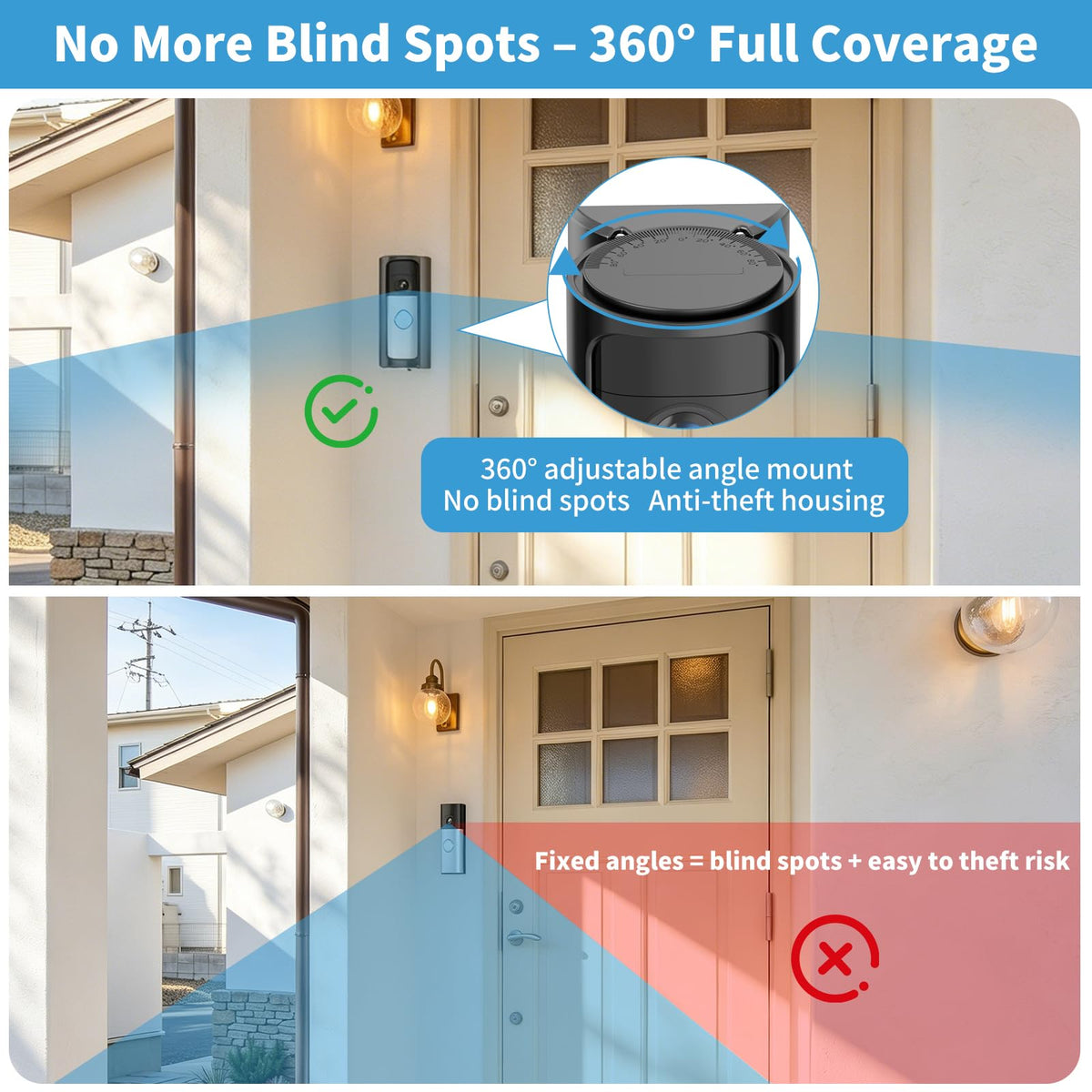 360�� Adjustable Ring Doorbell Angle Mount for 2026 Newest Battery Doorbell/Plus/Pro (2nd Gen), No-Drill Adhesive Corner Wedge Kit with Rain Cover, Anti-Theft Video Doorbell Kits for Houses Apartm